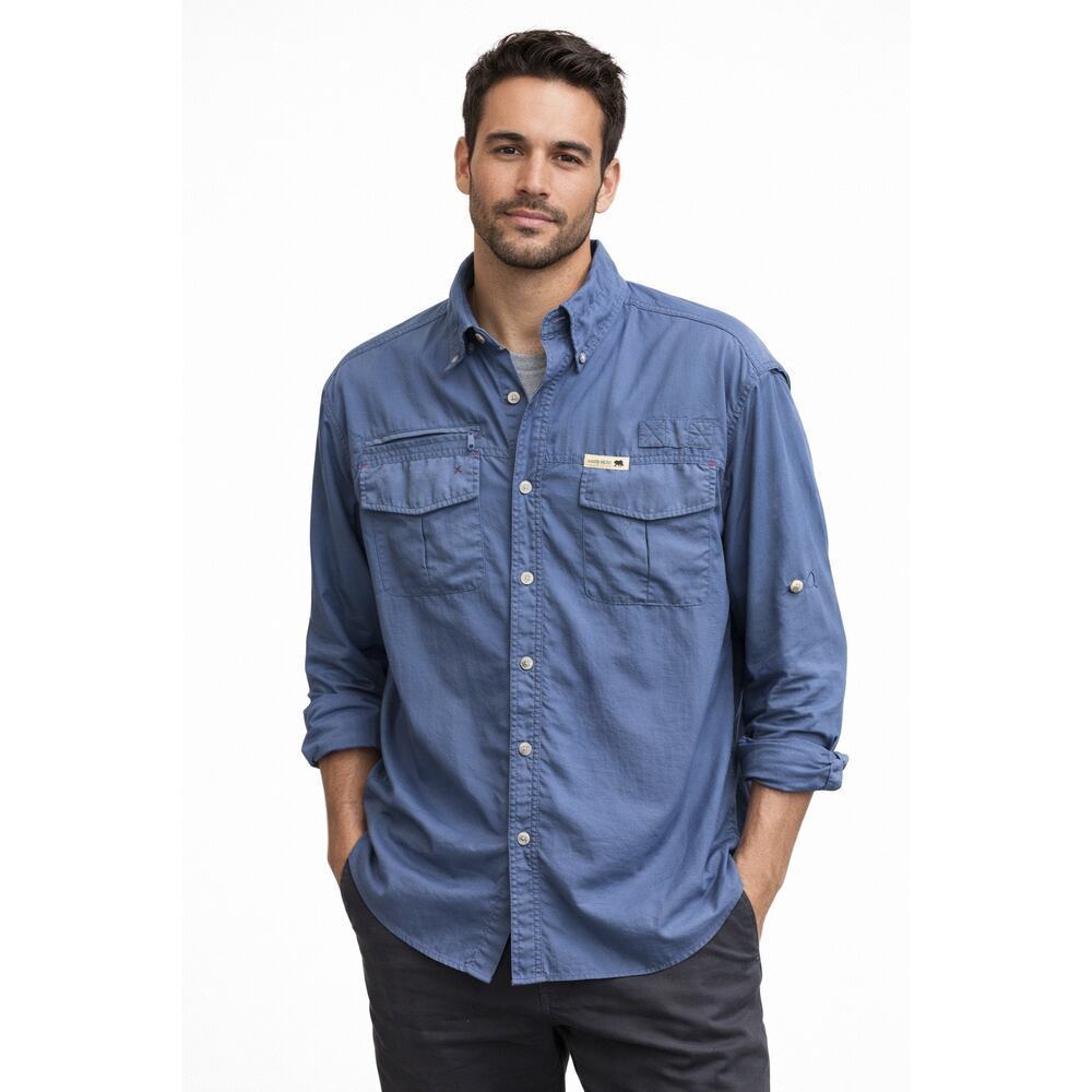 Dakota Grizzly Men’s Blue Nylon Button Front Utility Shirt Large Outdoor
